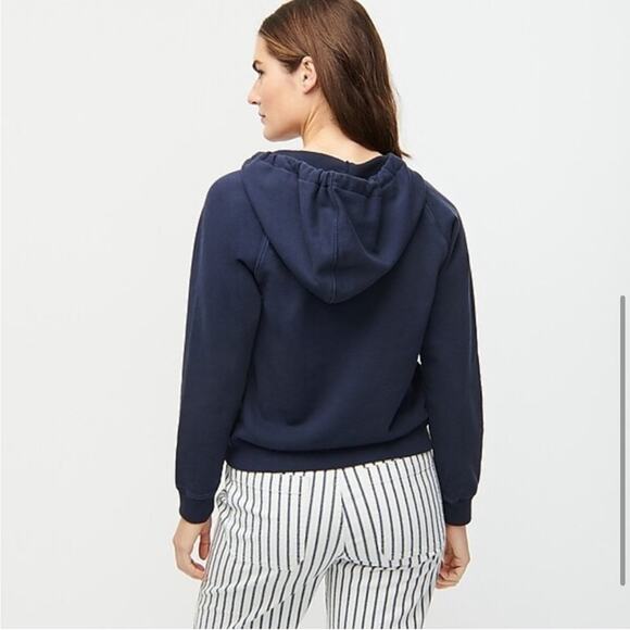 NEW J.Crew Garment-Dyed V-neck Hoodie in Original Cotton Terry Navy Size Medium - Picture 2 of 10
